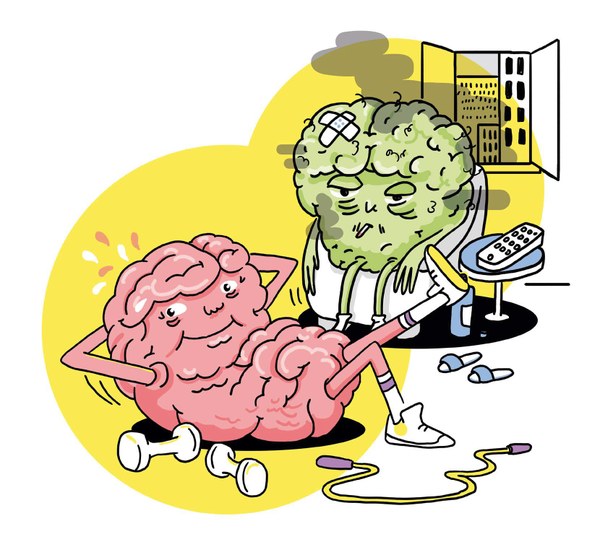 Darstellung eines fitten und eines müden Gehirns
