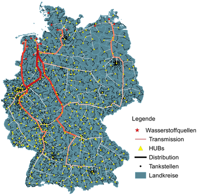 Potenzielles Wasserstoffpipelinenetz