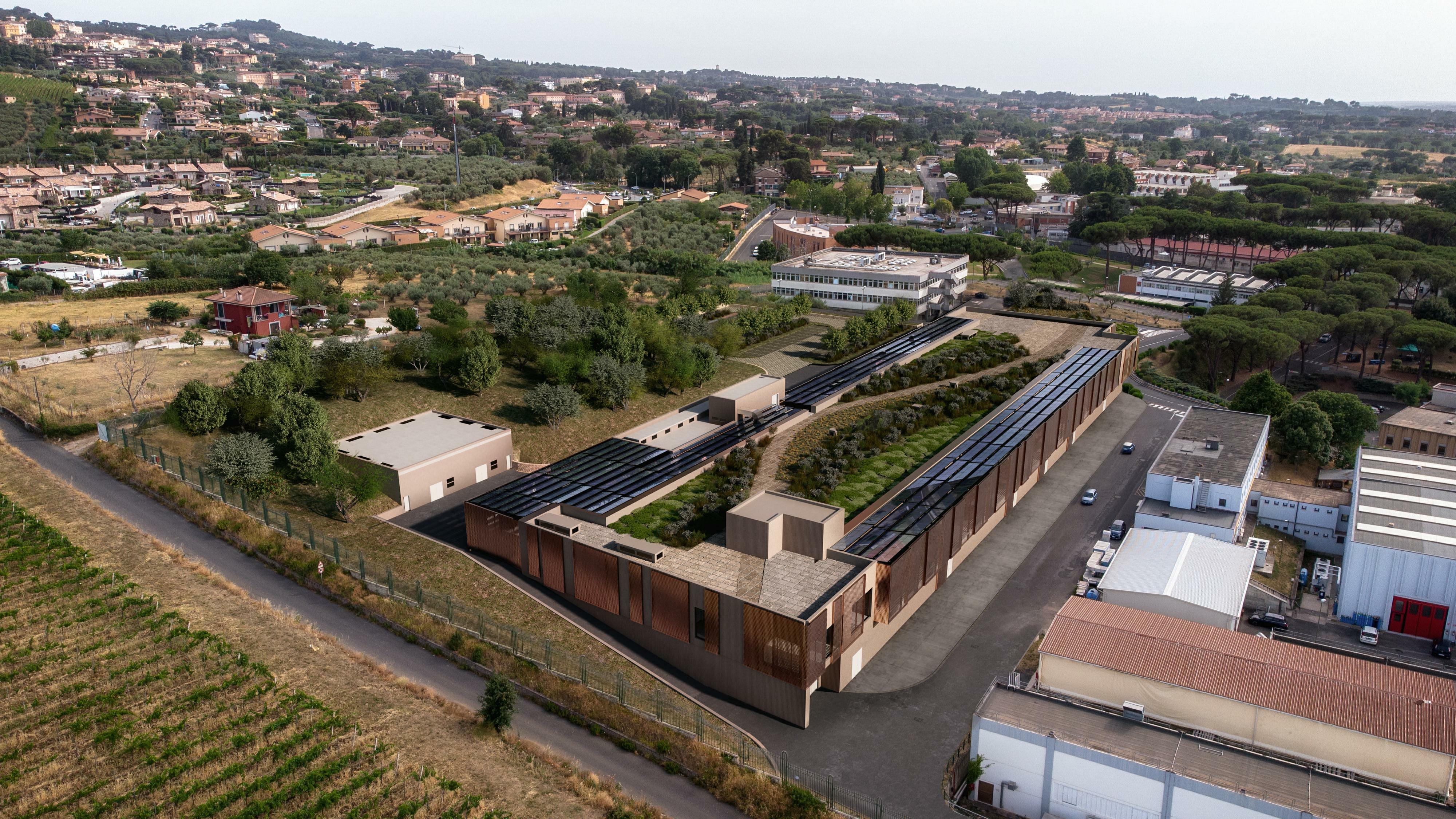 Geplantes Gebäude für den teilchengetriebenen Plasmabeschleuniger von EuPRAXIA in Frascati, in der Nähe von Rom.