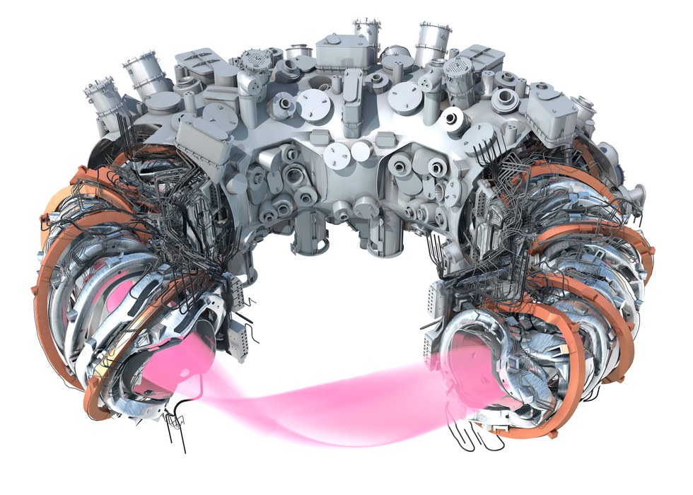 Grafik von Wendelstein 7-X, als Beispiel eines Stellarator-Reaktors.