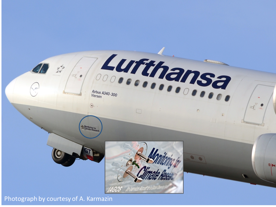 Flugzeug der Lufthansa mit Messgeräten