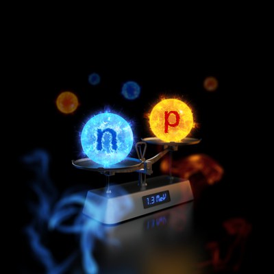Neutron und Proton auf der Wage