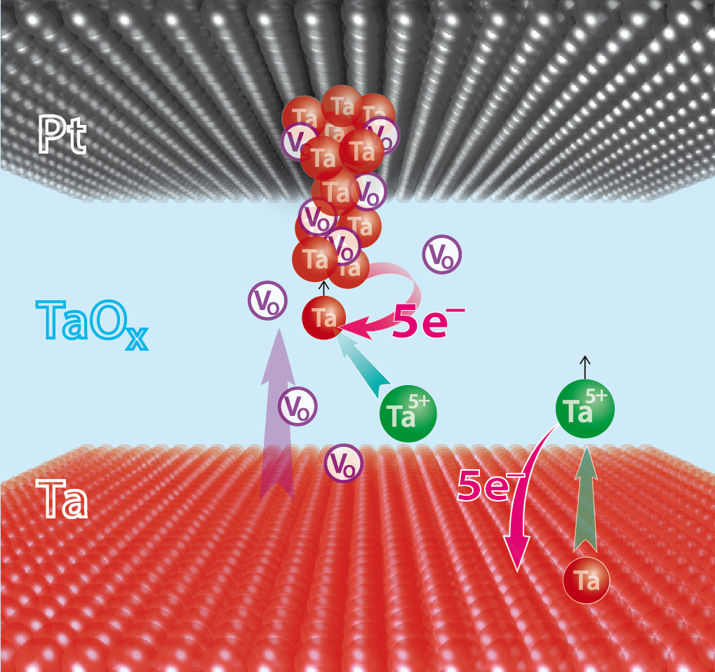 Bildung eines Tantalum (Ta)-Filaments in einer Ta/TaO(x)/Pt-ReRAM-Speicherzelle