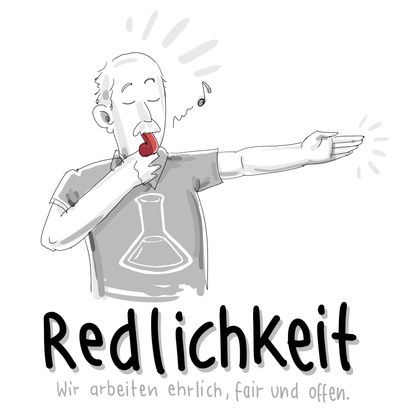 Eine gezeichnete Person mit geschlossenen Augen hält sich einen roten Gegenstand ans Ohr und zeigt mit dem anderen Arm nach vorne. (Mistral: Pixtral Large 2411, 2026-03-05)