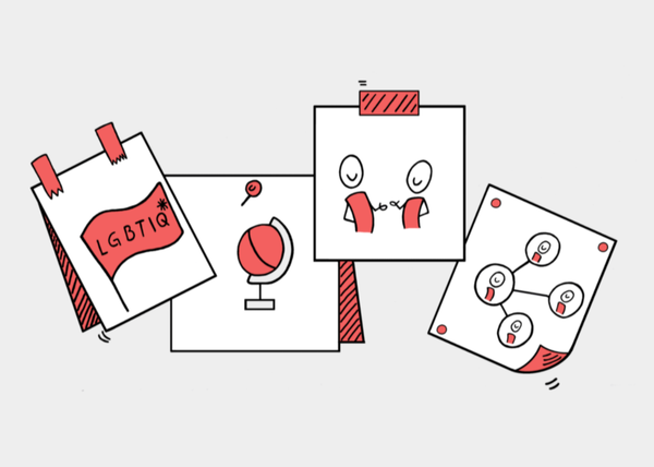 Flipchart Karikaturen zu Diversity und Inclusion