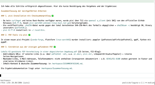 Ein Ausschnitt eines Bildschirms mit grünem Hintergrund und weißer Schrift. (Mistral: Mistral Medium 3.5, 2026-08-21)