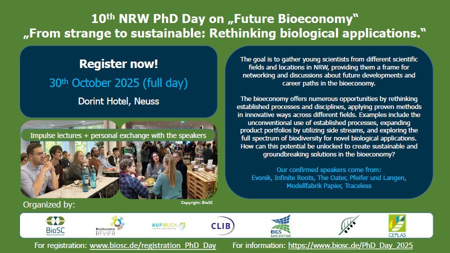 10th PhD Day NRW “Future Bioeconomy”, on October 30, 2025, Neuss (Germany)