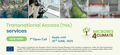 MICROBES-4-CLIMATE: 1st OPEN Call  for Transnational (TNA) access Services, deadline 30.06.2025