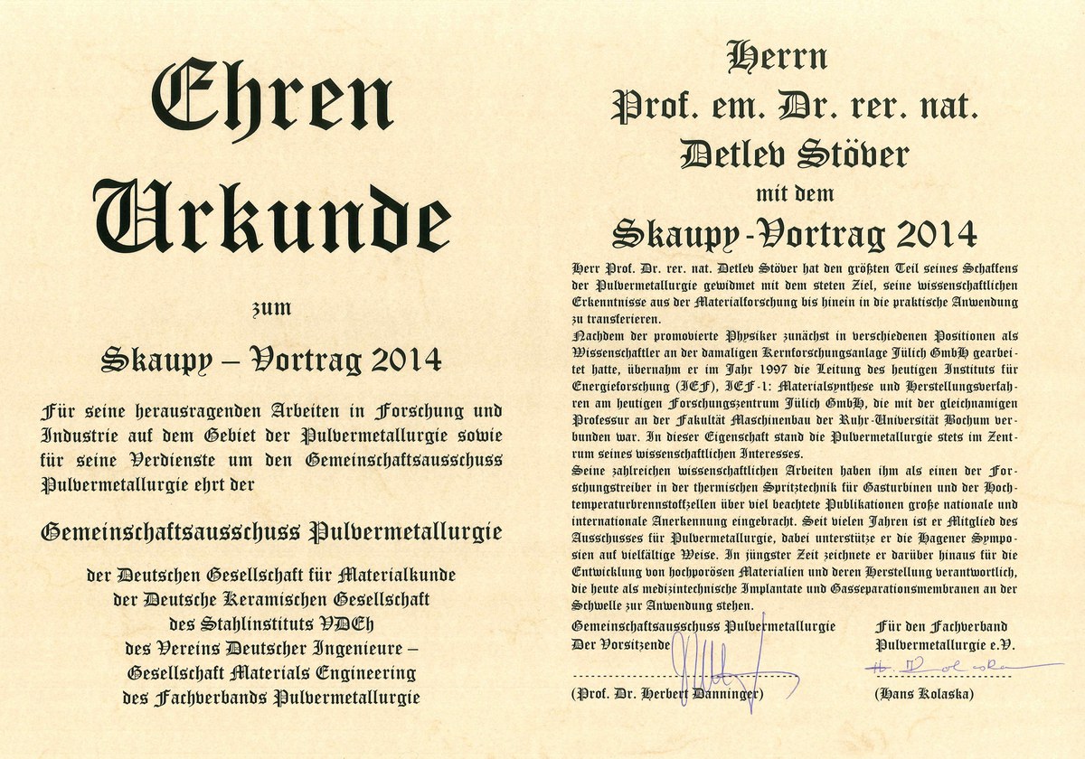SKAUPY-Preis Prof. Stöver