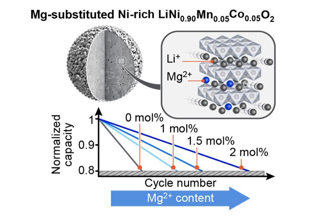 Magnesium-Substitution in NMC-Schichtkathoden verbessert Lebensdauer von Hochenergiebatterien
