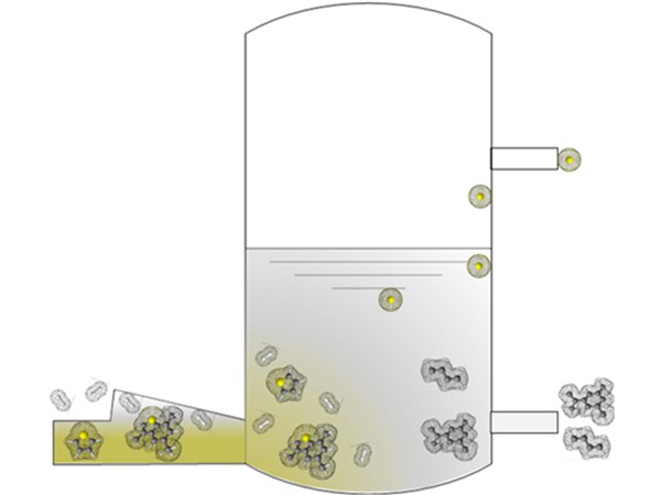 Schematic representation of hydrogenation desulphurization with hydrogen in the liquid phase with pre-saturated hydrogen (catalyst not shown).