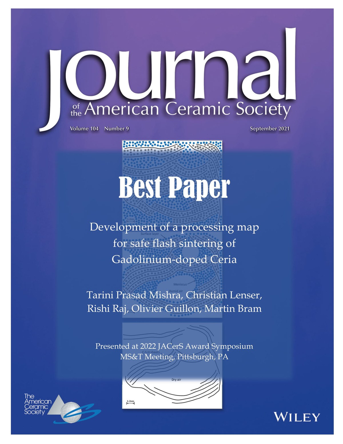 Preis für den Best Paper Award des Journal of the American Ceramic Society