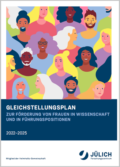 Bild des Titelblatts des Gleichstellungsplans, auf dem Menschen mit unterschiedlichem Hintergrund abgebildet sind