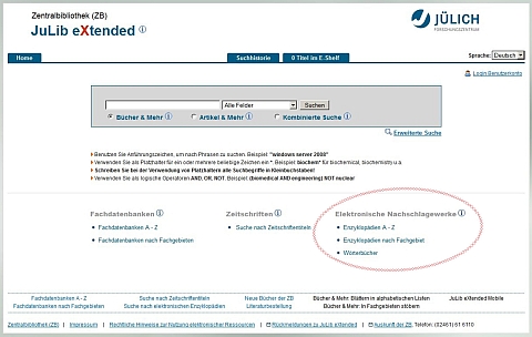 Screenshot: JuLib eXtended – Nachschlagewerke