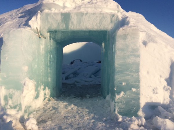 At the ice hotel, one igloo already broke down