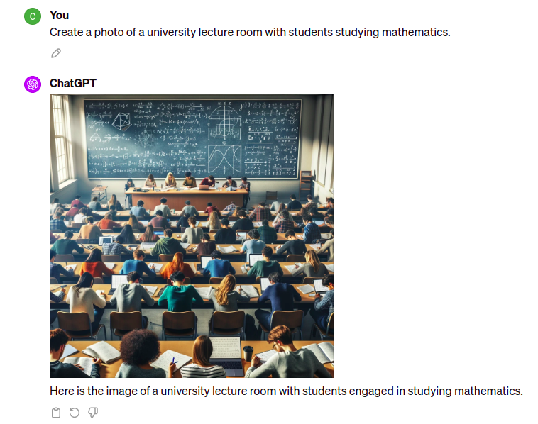 Class room with a diverse group of students, generated with ChatGPT in December 2023