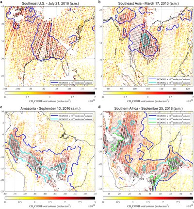 Spaceborne Measurements of Formic and Acetic Acids: A Global View of the Regional Sources
