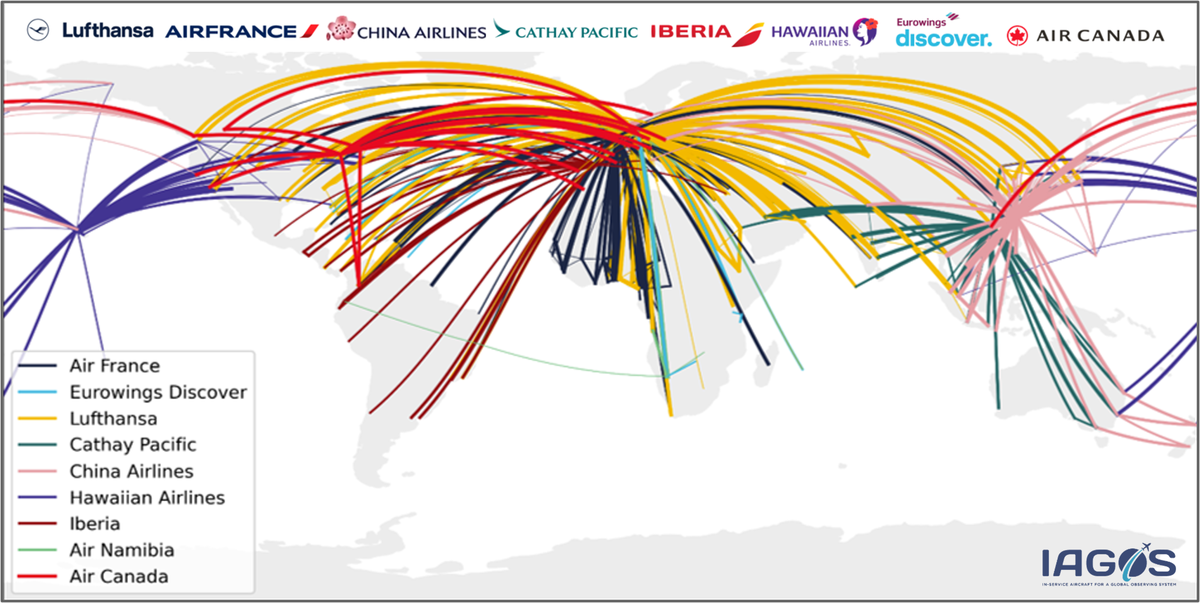 World map showing the IAGOS flights