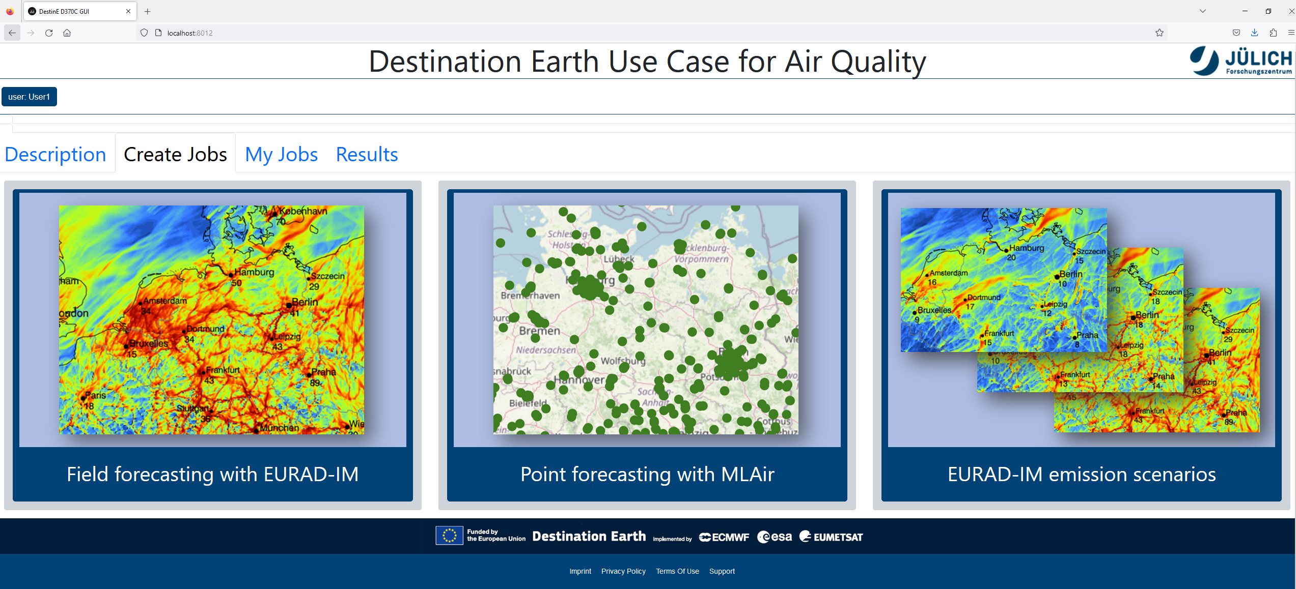 Prototype of the DestinE Air Quality user interface control panel