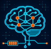 A stylized brain made of interconnected lines with orange nodes, linked to a rectangular device with orange segments. (Mistral: Mistral Medium 3.5, 2026-09-29)