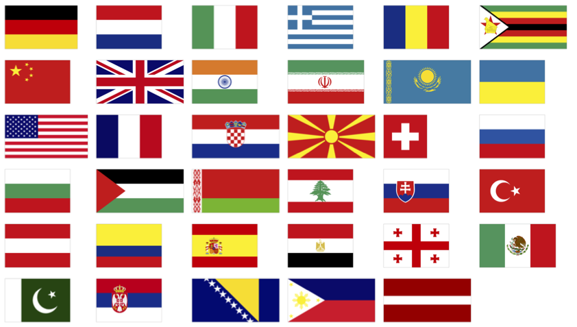 Flags of the home countries of our faculty members, Ph.D students, and guest students.