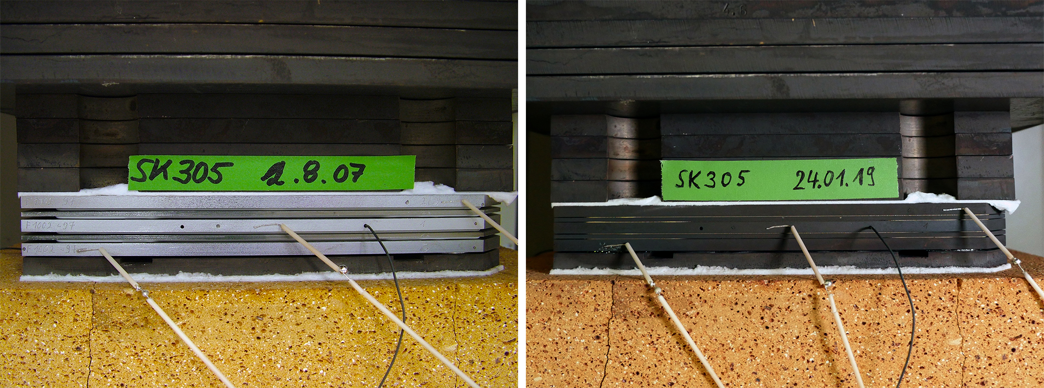 SOFC-Stack vor und nach Versuch im Vergleich