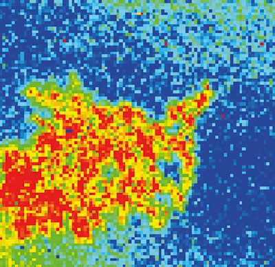 A pixelated heat map with areas of red, yellow, and blue colors. (Mistral: Pixtral Large 2411, 2026-03-04)