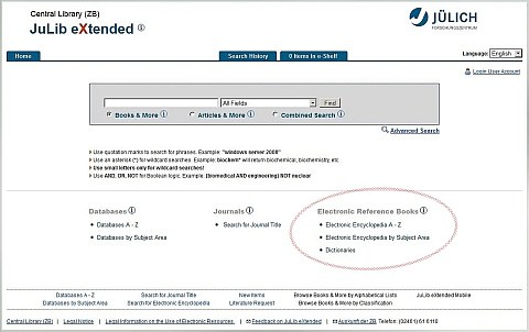 Screenshot: JuLib eXtended – electronic reference books